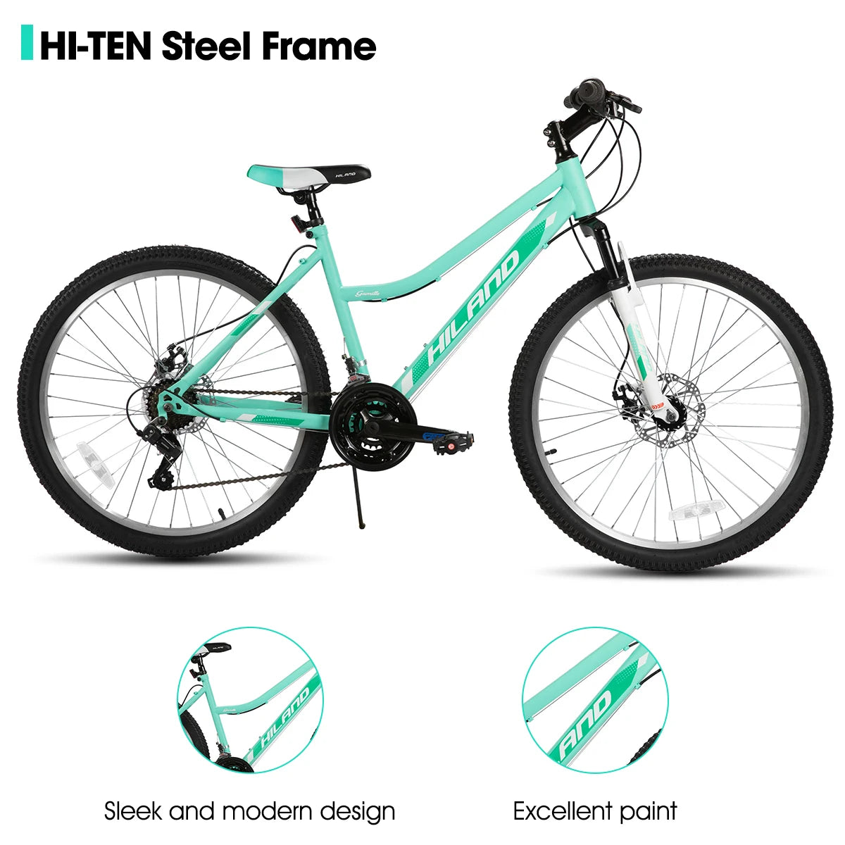Hiland 26 Zoll Damen Mountainbike, 18-Gang mit Federgabel, doppelten mechanischen Scheibenbremsen, Aluminiumrahmen MTB