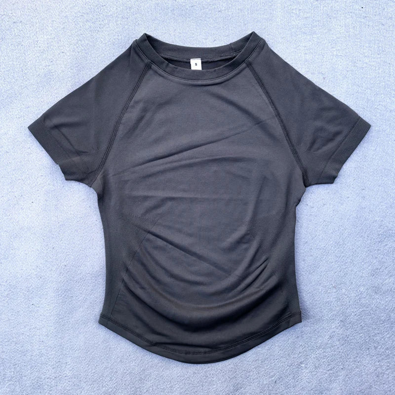Nahtloses Yoga-Top für Damen Kurzarm Gym Crop Top Leichtgewichtige Yoga-Shirts Fitness-Gym-Shirts Elastische Sport-Shirts