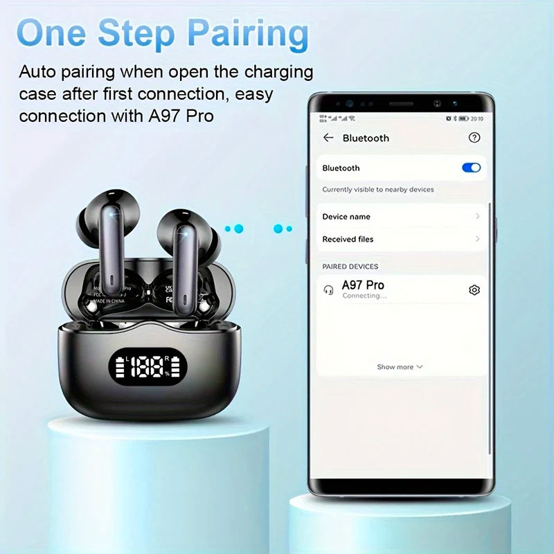 Drahtlose Kopfhörer 40dB Geräuschunterdrückung Bluetooth 5.3 Kopfhörer 6 Mikrofone ENC mit LED-Anzeige HD-Anruf TWS-Ohrhörer Transparenzmodus