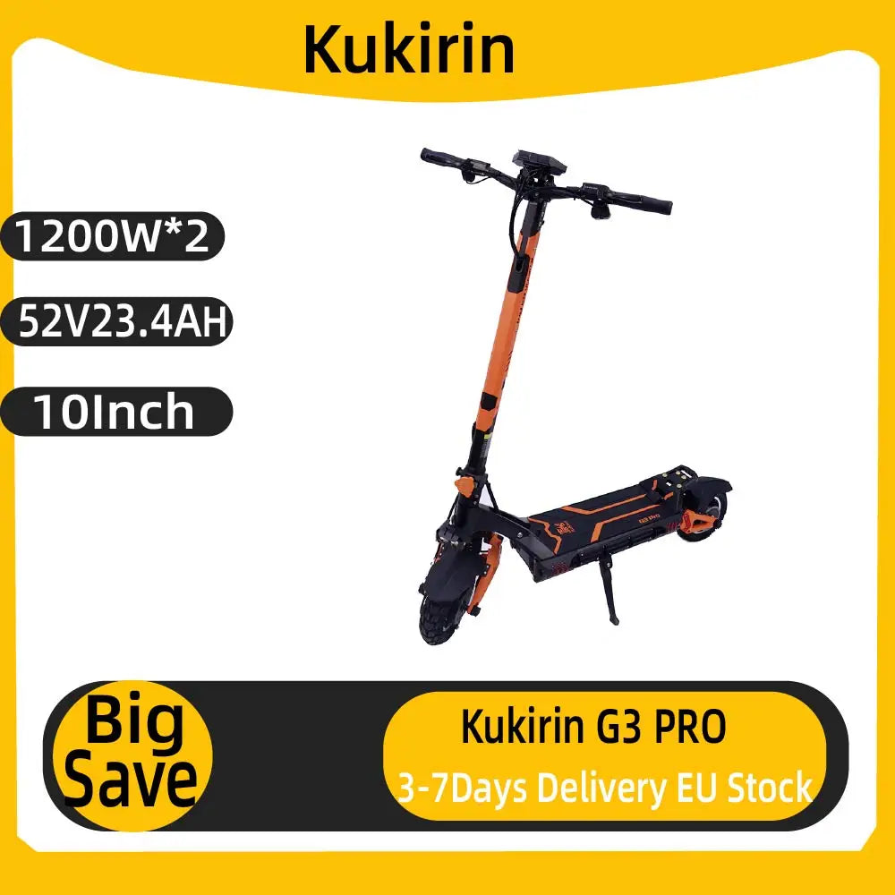 KuKirin G3 Pro Erwachsenen-Elektroroller 1200W*2 Motor All-Terrain E-Scooter 10 Zoll Reifen 52V23.4Ah Akku E-Mountain E-Scooter Hauptbild