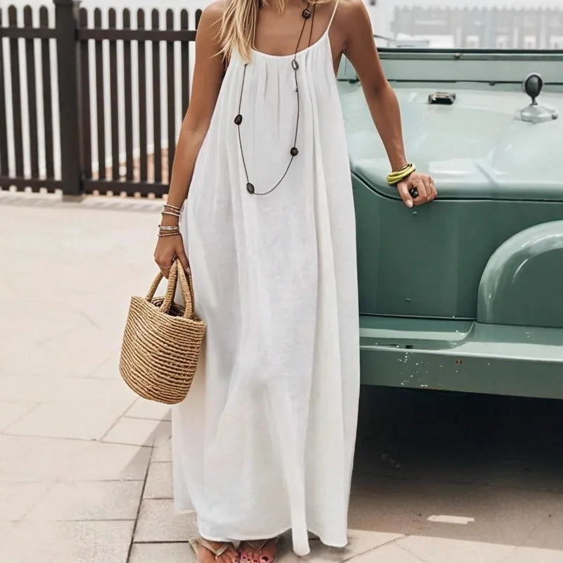 2026 Loose-Fit Spaghettiträgerkleid Damen Freizeit Hauskleid Sommerkleid Einfarbig Urlaub Kühl Hauskleid Hauptbild
