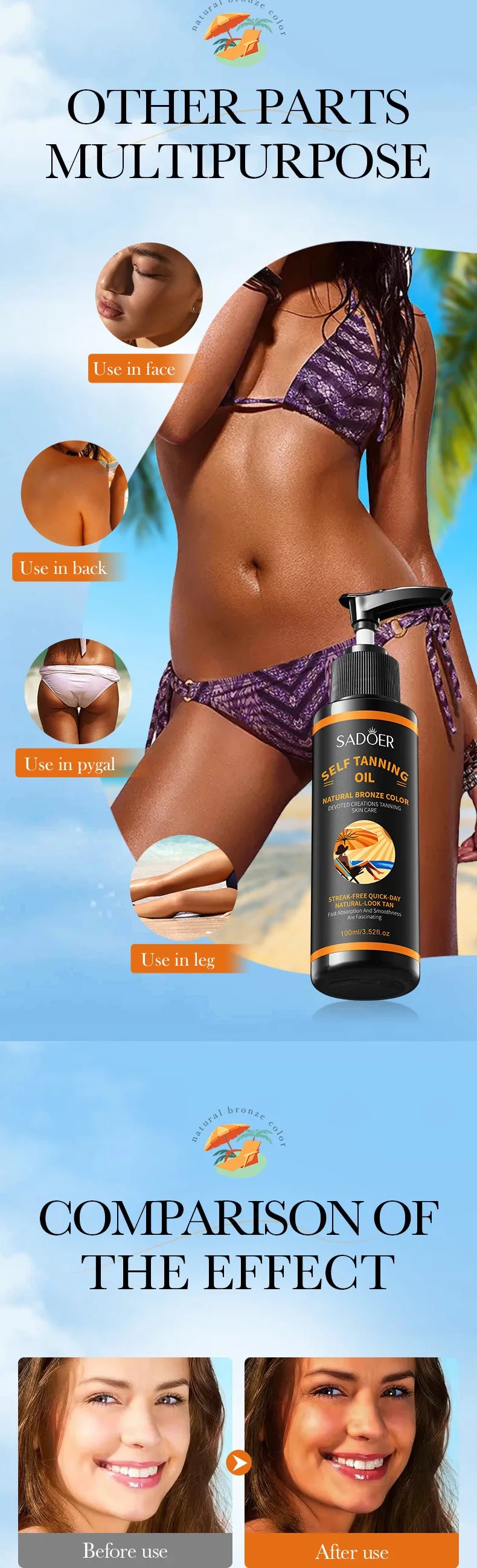 100ml Bräunungsspray: Leichte Textur, feuchtigkeitsspendend, schöner schwarzer Farbton, für einen wilderen und selbstbewussteren Look. Große Kapazität, schönes Bräunungsergebnis, streifenfrei, schnell trocknend, kein Bräunungseffekt.