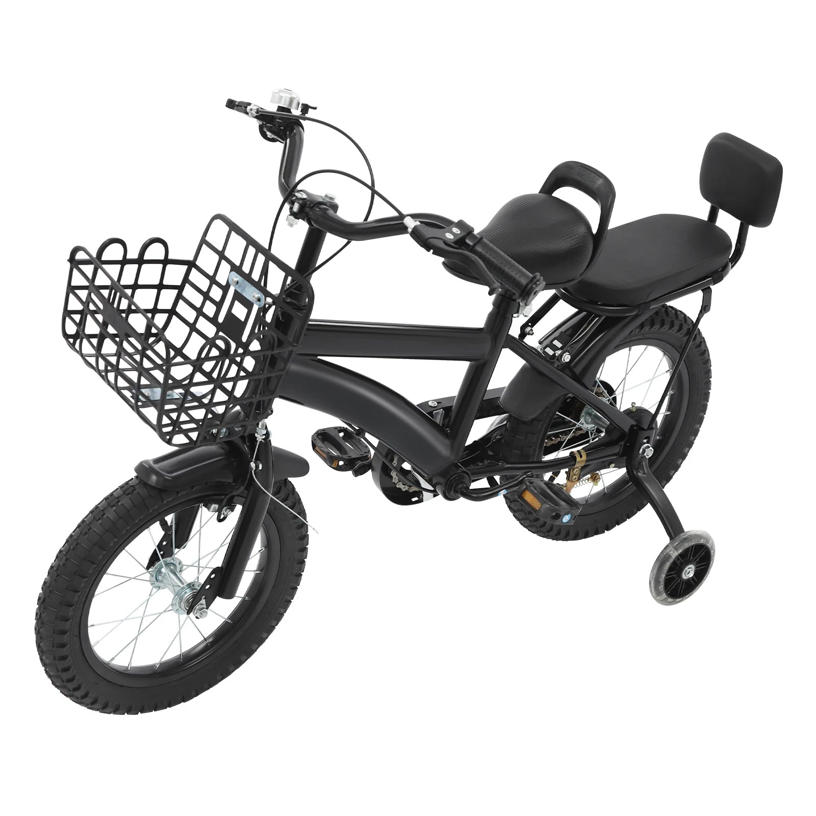 14" Kinderfahrrad Verstellbares Kinderfahrrad Belastbarkeit 60kg mit Stützrädern+Korb+Rückenlehne Rücksitz für 3-7 Jahre (Weiß/Schwarz)