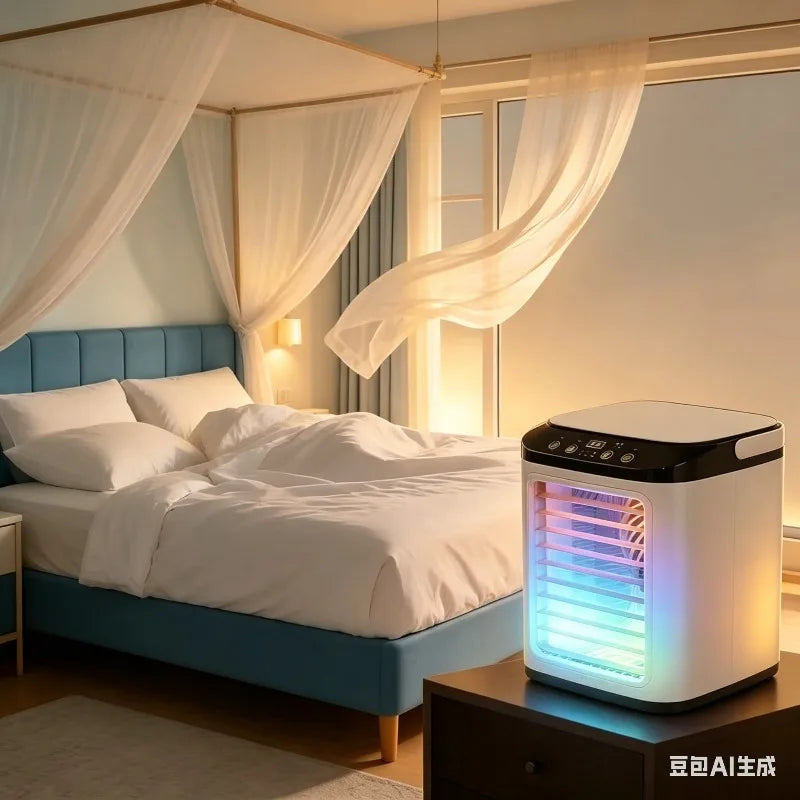 Compact Air Conditioning 3-Speed Personal Air Cooler 900ml Water Tank 7-Color Mood Light For Bedroom Desk Office