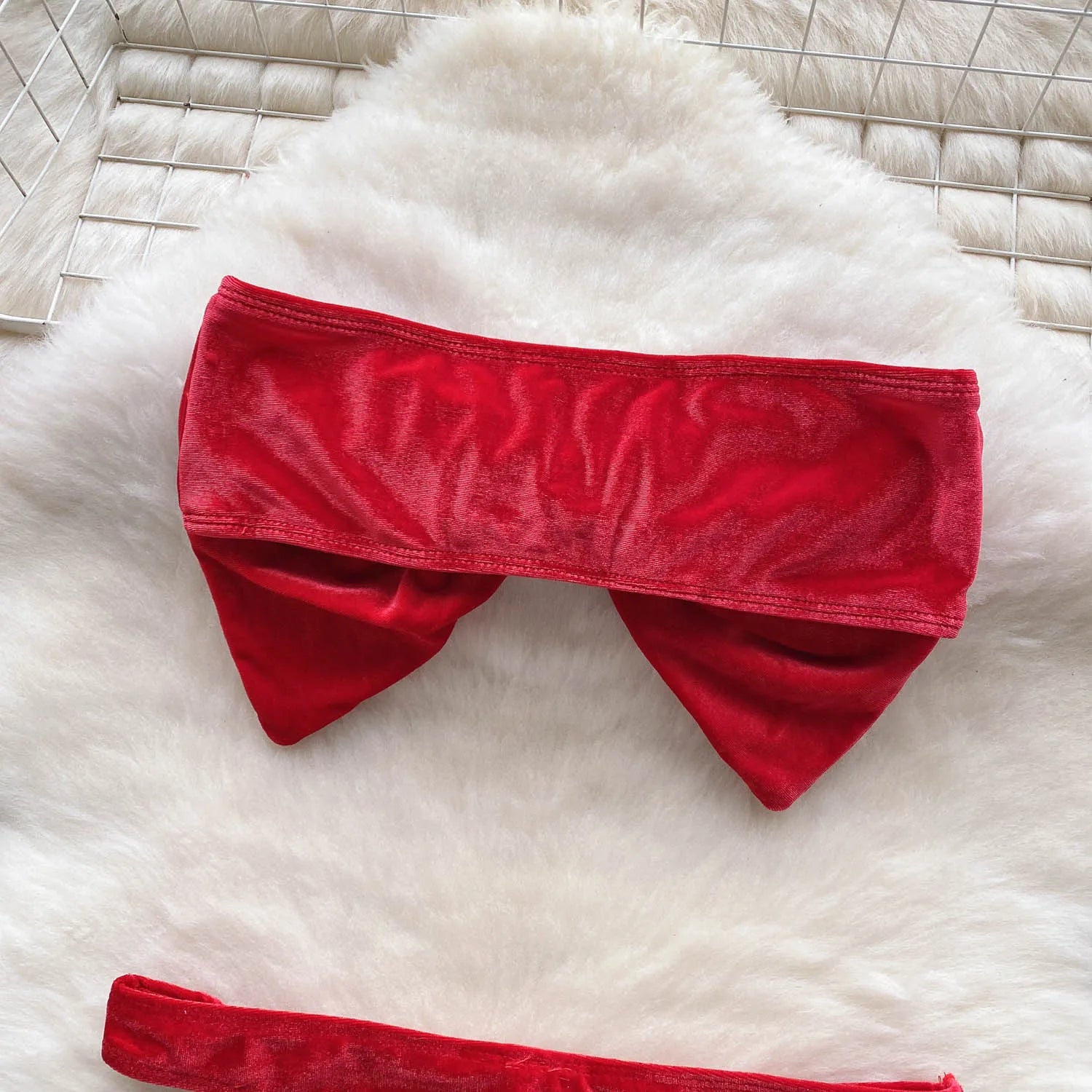 SINGREINY Weihnachten Erotische Dessous Anzüge Damen Trägerlos Eng Anliegend Kurze Nachtwäsche Mode Samt Schleife Sinnliche Unterwäsche Sets