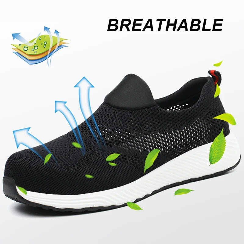 Sommer Mesh Leichte Arbeitssneaker Stahlkappe Schutzarbeitsschuhe Herren Damen Atmungsaktive Bauschuh Arbeitsstiefel Herren