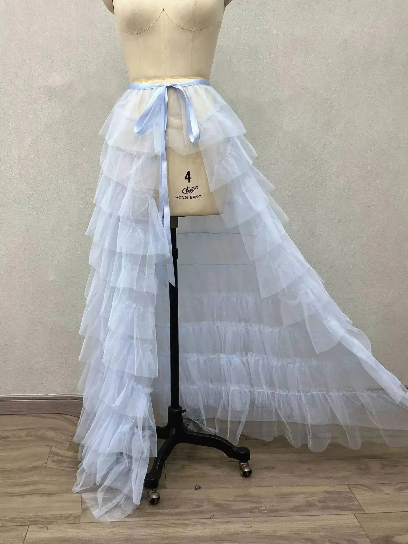 Weißer gerüschter Stufenrock aus Tüll zum Überziehen für Damen, transparenter Mesh-Sommer-Maxirock, niedriger langer Strandtüllrock, abnehmbarer Brautrock FR8E