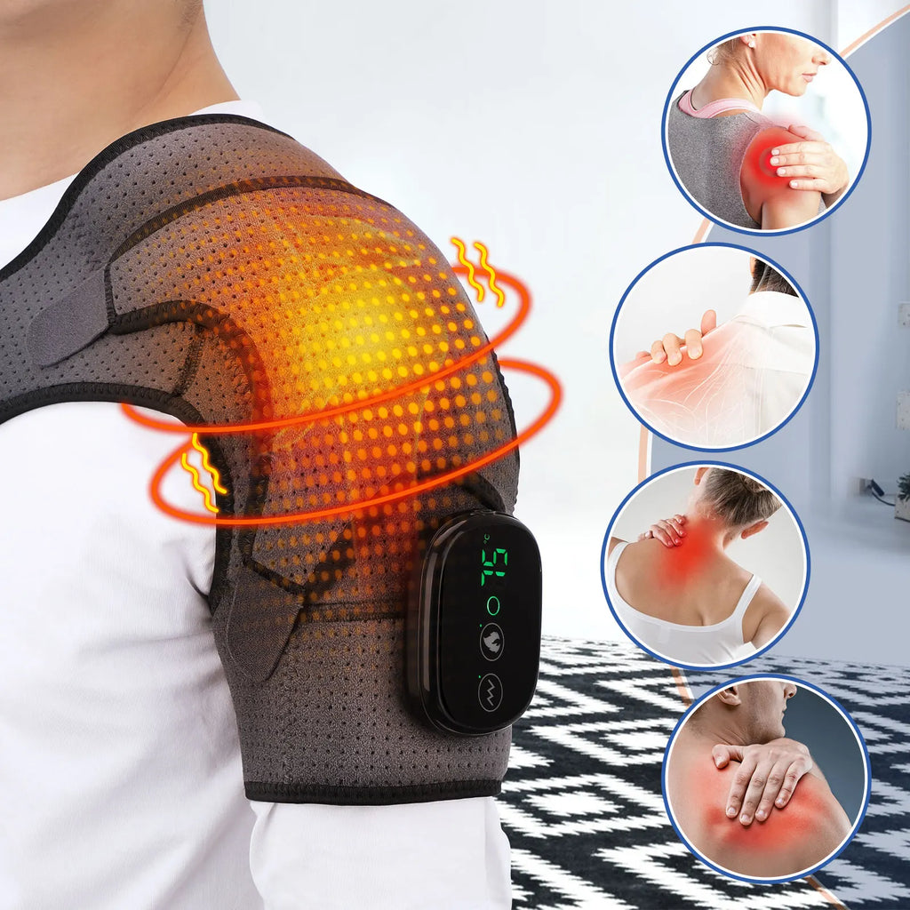Elektrische Heizschulterstütze mit LED-Anzeige, Vibrations-Schultermassage-Gürtel zur Gelenkpflege und Muskelentspannung