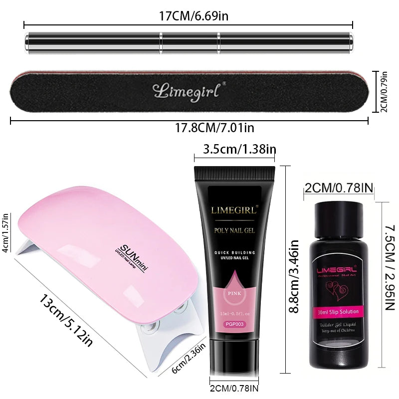 limegirl 15ml Verlängerungs-Nagelgel-Set 6W LED Lampe Komplettes Maniküre-Set Fingerverlängerungsform Nagel-Kit Alles für schnelles Verlängerungs-Werkzeugset