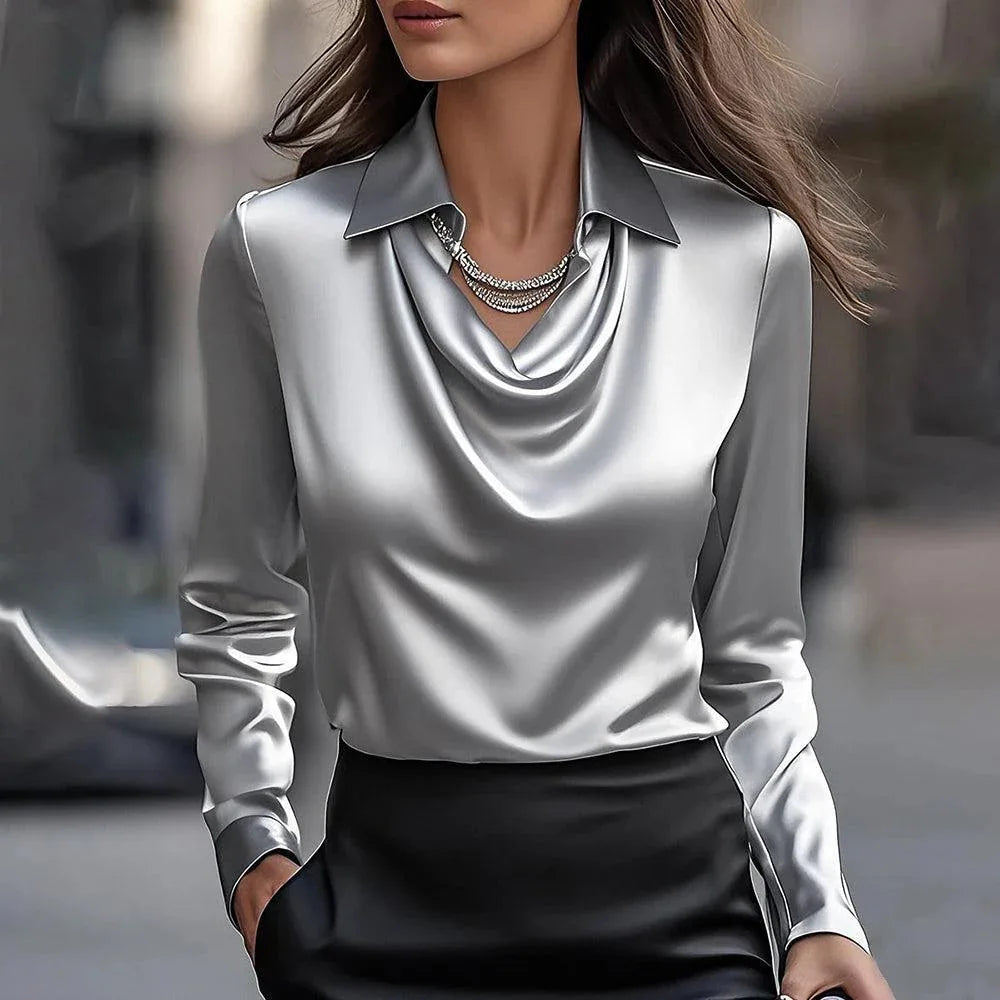 Damenmode Einfarbig Hemdkragen Bluse Tops 2025 Frühling Herbst Lässige Langarm Bürohemd Elegantes Oberteil Weiblich
