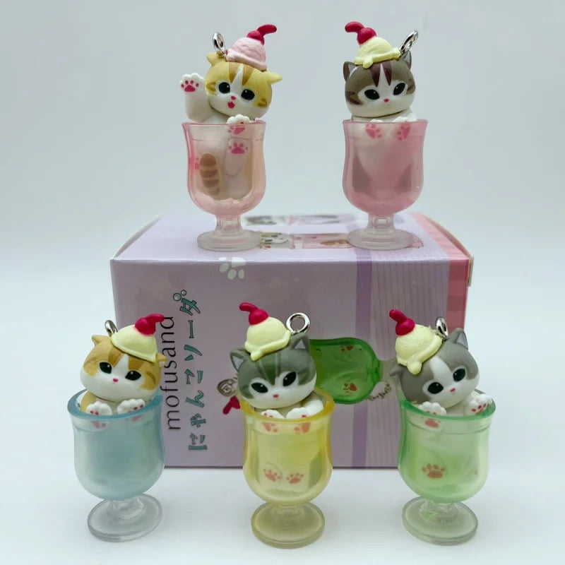 Auf Lager, neu: Mofusand Katze Pudding Kaltgetränk Anhänger Minifiguren Blind Box Anime Figuren Ornamente Puppen Geburtstags- und Weihnachtsgeschenke Spielzeug