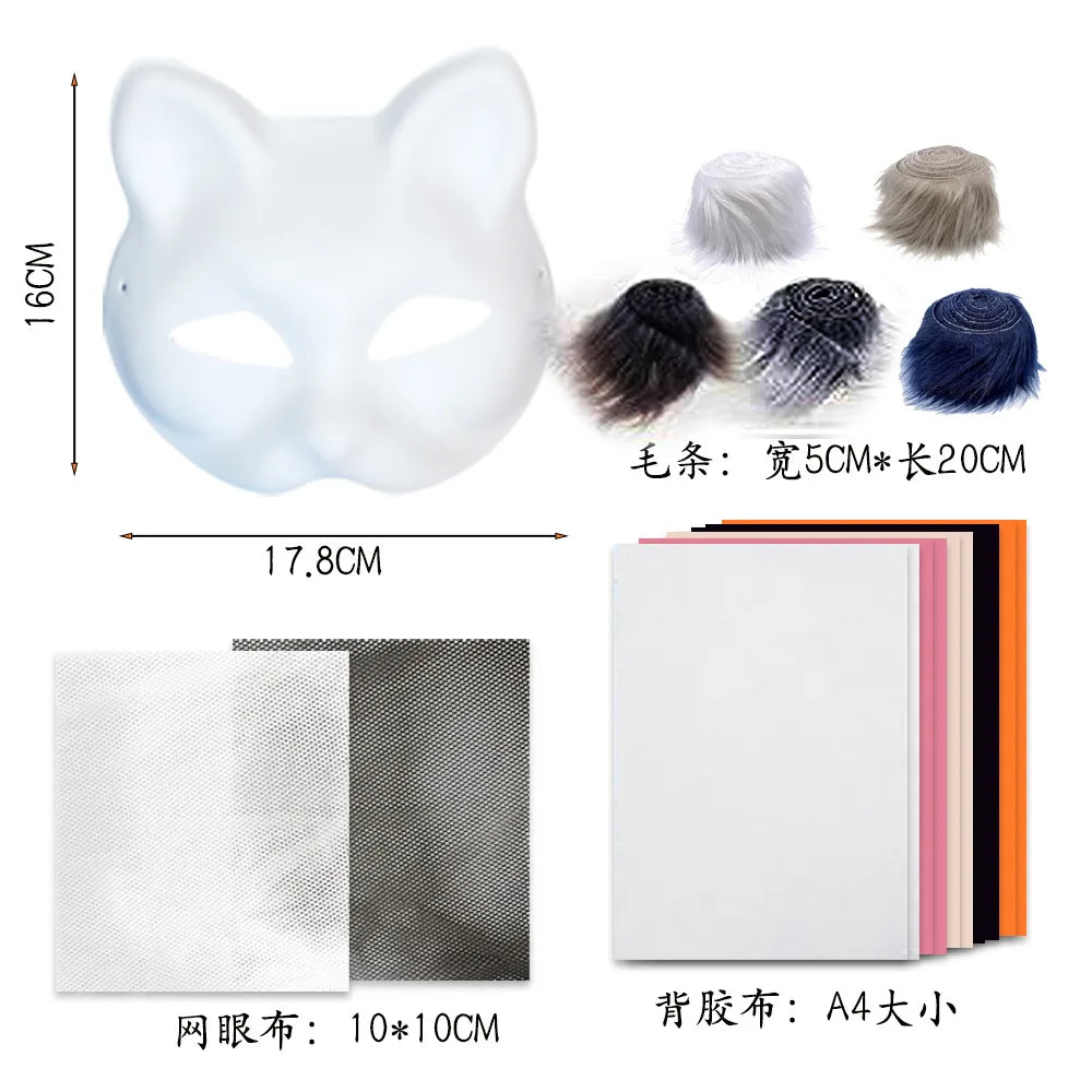 Grenzüberschreitender heiß begehrter Neuer grauhaariger stummer weißer Kater-Set Plüsch klebrige PVC handbemalte DIY Maske