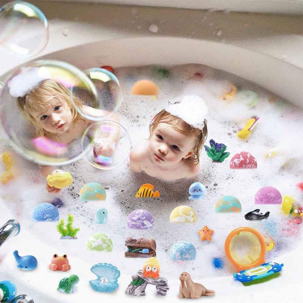 Kinder Ozean Badesalz-Set mit Überraschungsspielzeug im Inneren, 12er-Pack, organische, sichere Badesalzblasen