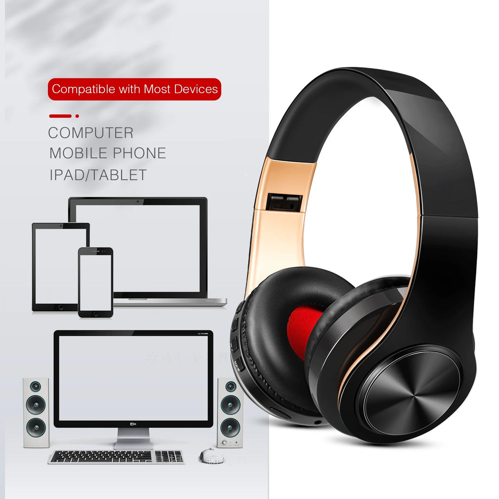 Herren Geschenk Gold Wireless Kopfhörer Bluetooth Kopfhörer Stereo Headset Spiel mit eingebautem Mikrofon, universell für Android und iOS