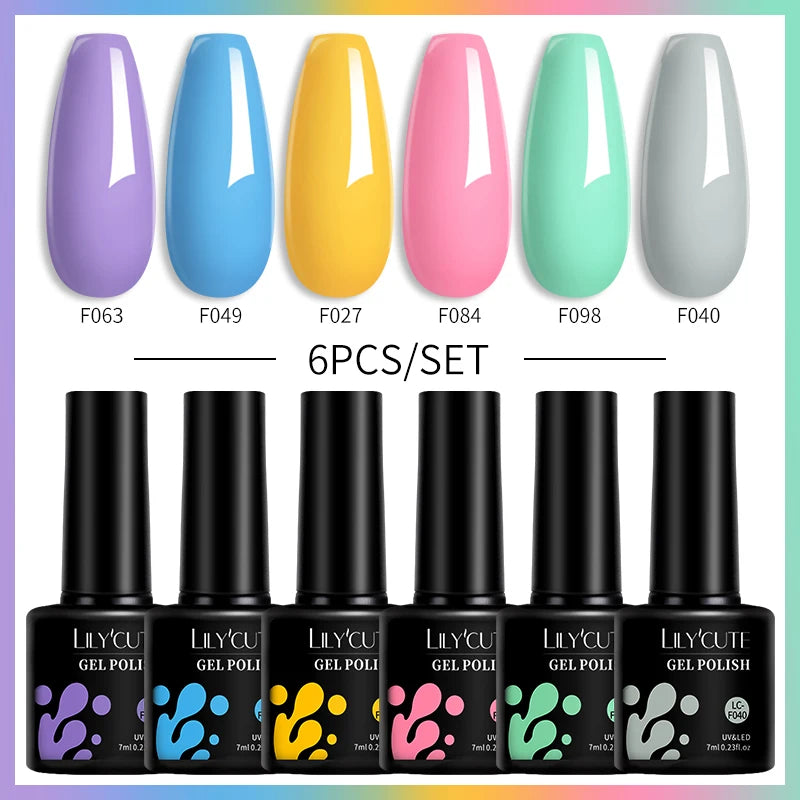 LILYCUTE 6PCS Gel-Nagellack-Set Sommer Neon Nagellack-Gel-Kits für DIY Nagel Semi-Permanenter UV-Lampe Gellack Nagellack-Set