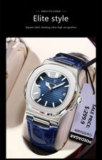 POEDAGAR Top Luxus Quadratische Herrenuhr Datum Wasserdicht Leuchtend Herren Armbanduhr Hochwertige Leder Herren Quarzuhren+Box Reloj