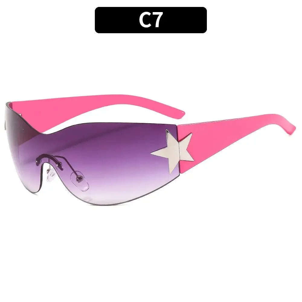 Neue Y2K Randlose Punk-Sonnenbrille Goggle Damen Herren Luxusmarke Wrap Around Sonnenbrille Fünf Sterne Eyewear Sport One Piece Shades