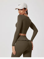 Neues Sommer 2-teiliges Damen-Fitnessstudio Yoga Damen-Outfit Outdoor Sport Schnelltrocknendes Langarmshirt-Set Damen Zweiteiler Sportbekleidung