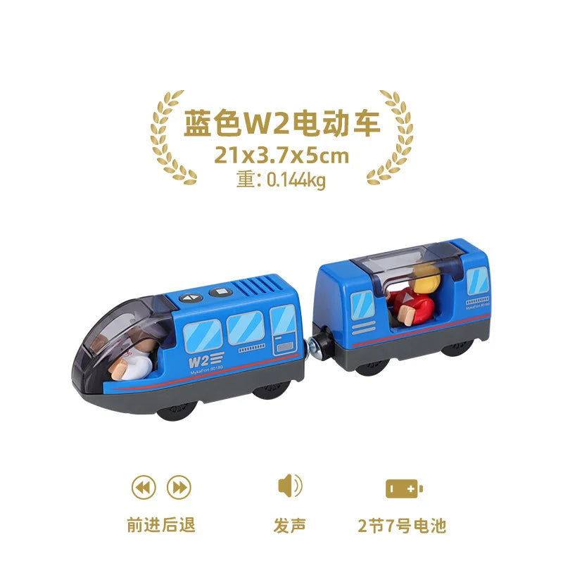 Hölzernes Elektroauto-Set Magnetischer Elektrozug mit kleiner Puppe Druckguss-Steckspielzeug-Set Kompatibel mit Eisenbahn-Holzschienenbahn