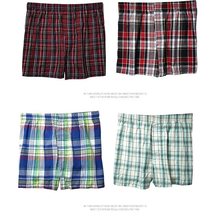 4 Herren-Boxershorts Locker Herrenunterhosen Baumwolle Großes Karomuster Pfeilhose Übergröße Klassische Basics Karo