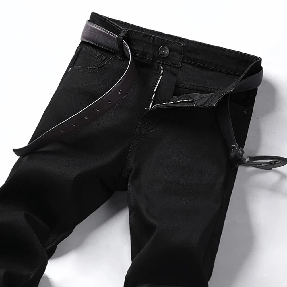Wthinlee Business Men Jeans Casual Straight Stretch Fashion Classic Blue Black Work Denim Trousers Spring Summer Brand Clothing