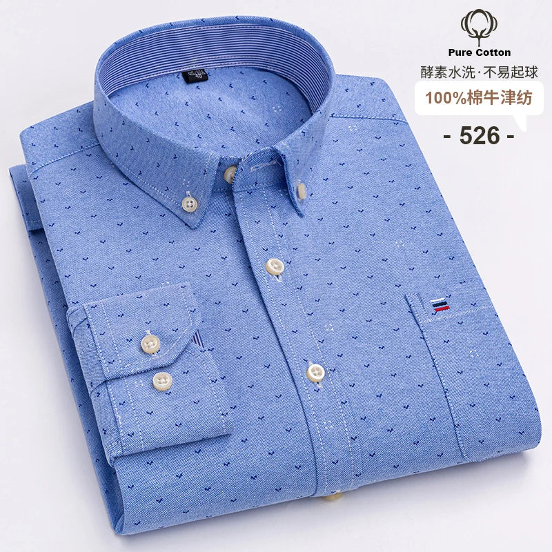 100 % Baumwolle Oxford Herrenhemden Langarm Kariert Weich Regular Fit Festliches Hemd Tasche Sozial Bluse Herrenkleidung S-7XL