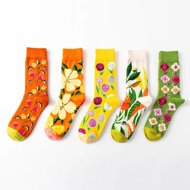 1 Paar Damensocken Cartoon Hund Krake Blume Pflanze Kawaii Lustige Freizeit Damen Baumwollsocken Strümpfe Streetwear Harajuku Crew Socken