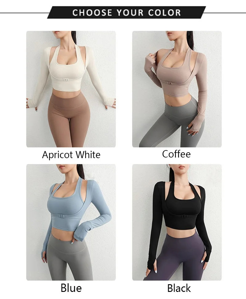Cloud Rise Damen Yoga-Shirts Sport-Trainings-T-Shirt Sexy Mädchen Langarm-Bluse Fitnessstudio Fitness Crop Top Herbst Winter Sportbekleidung