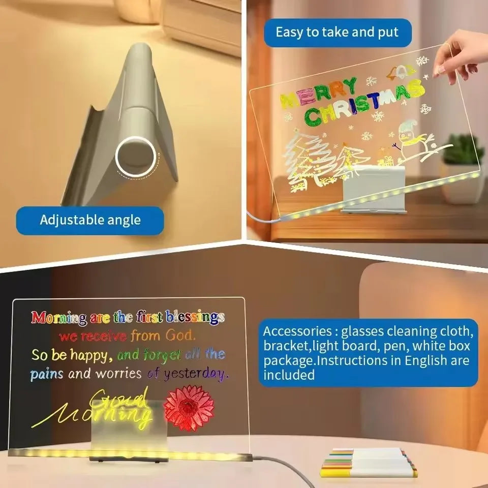 LED Leuchtende Acryl-Nachrichtentafel, löschbar, USB-Zeichentafel, Geburtstagsgeschenk, Bar-Werbung für kreative Aktivitäten mit Ständer