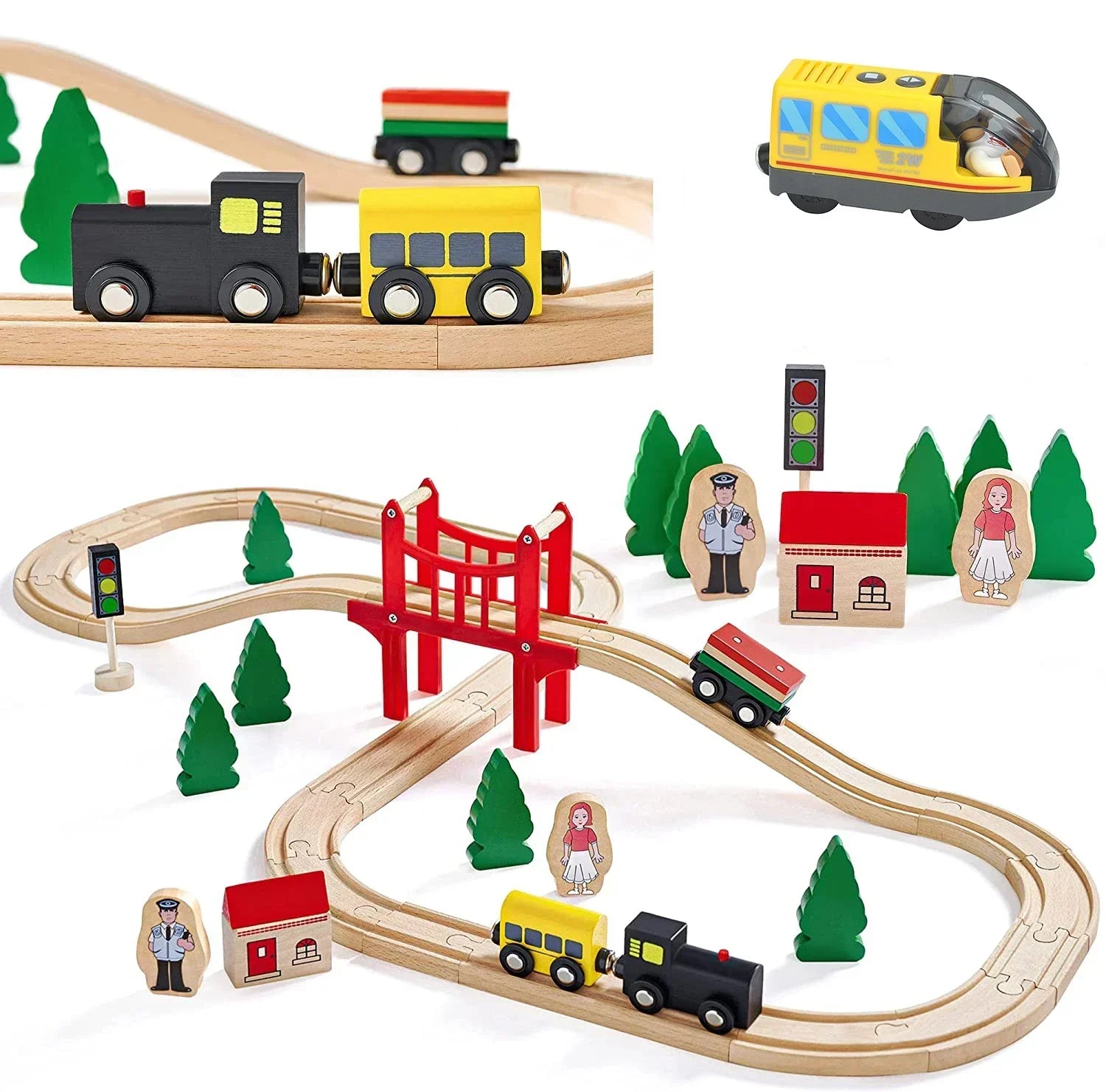 Holzzugspielzeug Zugstrecke Magnetischer Satz Elektrische Lokomotive Druckguss-Modellauto Passt auf alle Holzmarken Schienen für Kinder Hauptbild