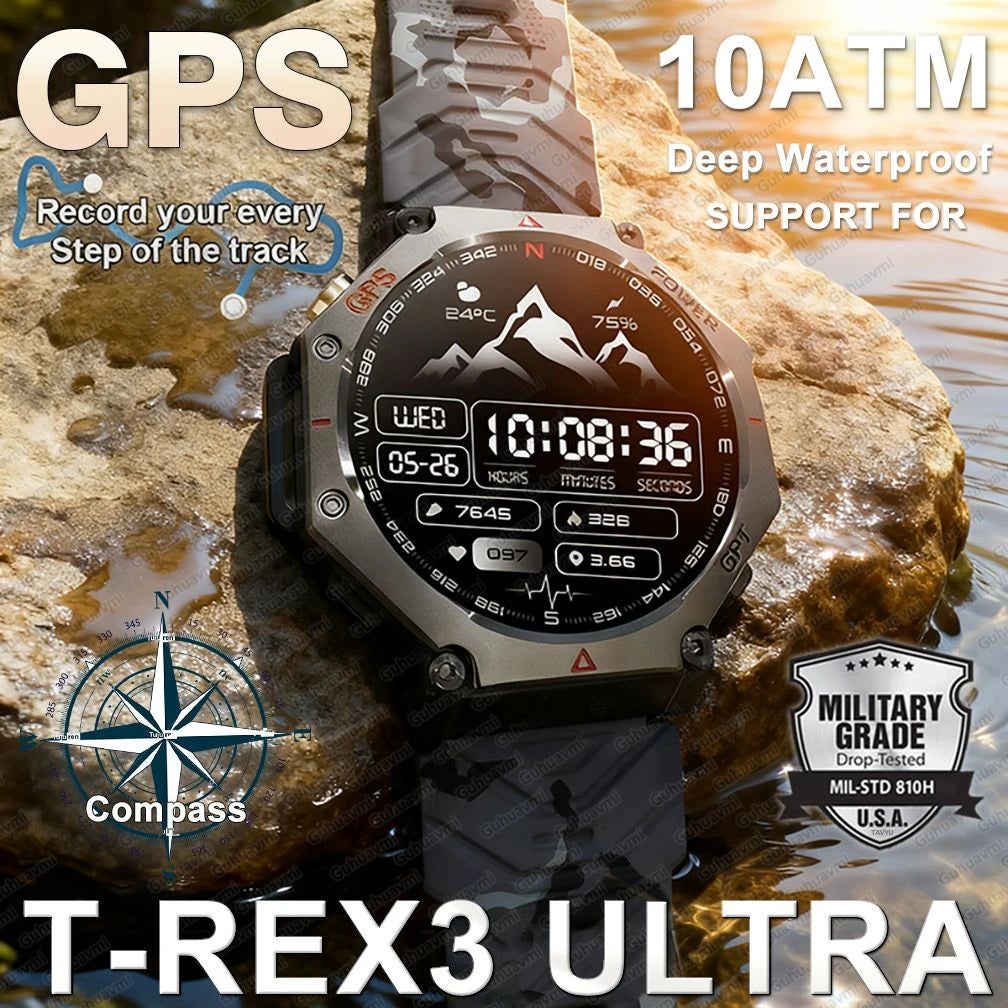 T-Rex 3 Ultra Militärische GPS-Smartwatch 10ATM Wasserdicht Kompass Höhenmesser Barometer AMOLED Herren HD Anruf Sport-Smartwatch