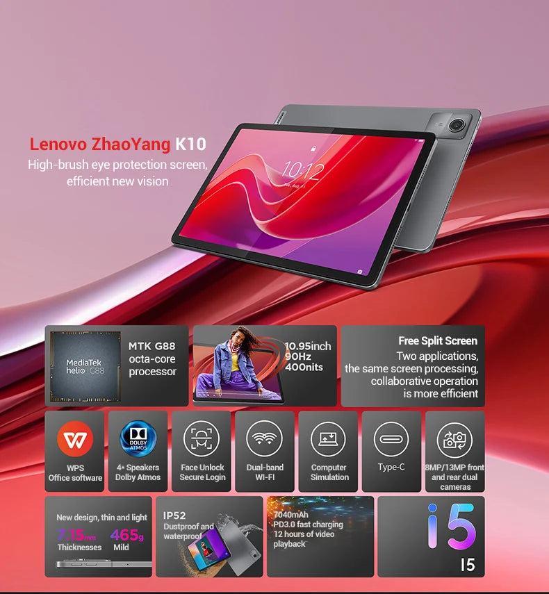 Global Rom Lenovo Tab K10 M11 Wifi LTE MTK Helio G88 Zhaoyang Multi Language 10.95-Zoll 90hz 400nits Gesichtserkennung 7040mAh