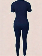 Zweiteiliges Set für Damen mit Paris-Druck, lässiges kurzärmliges T-Shirt mit Rundhalsausschnitt und enge Hose, langes Hosen-Set, Kollektion 2026