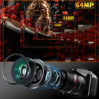 NBD 5K&64MP Digitalkameras für Fotografie, 16-fach optischer Zoom Kamera mit WiFi & App-Steuerung, Vlogging Kamera mit Autofokus