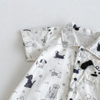 0-2Y Sommer Baby Jungen Kleidung mit Hundemuster, Einreihig, Kleinkind Strampler, Kurzarm, Süßes Baby Jungen Outfit