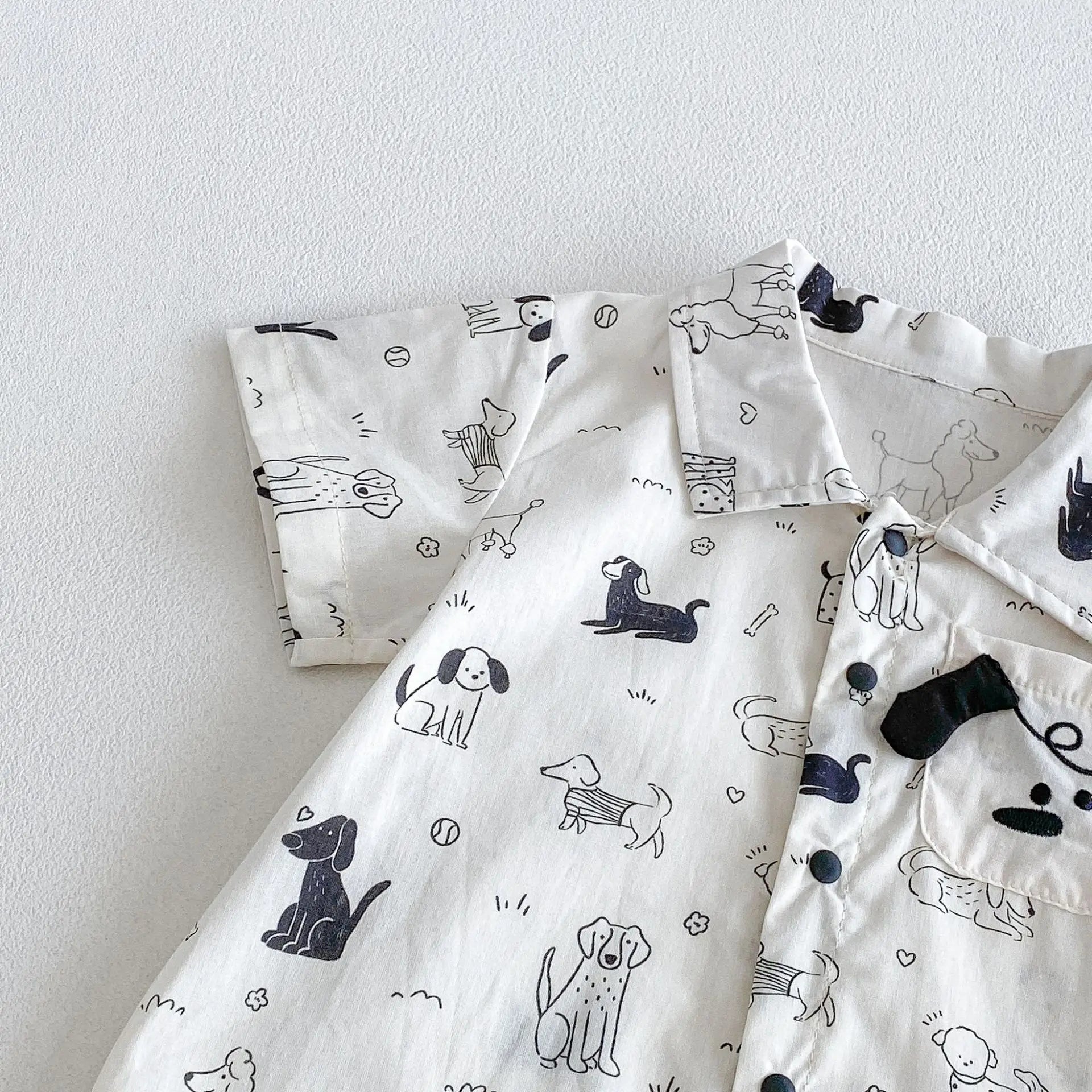 0-2Y Sommer Baby Jungen Kleidung mit Hundemuster, Einreihig, Kleinkind Strampler, Kurzarm, Süßes Baby Jungen Outfit