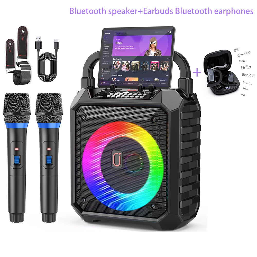 T17-T Karaoke-Maschine und Bluetooth-Kopfhörer, tragbarer Lautsprecher mit LED-Lichtern für Kinder und Erwachsene, unterstützt Bluetooth/USB/TF/AUX