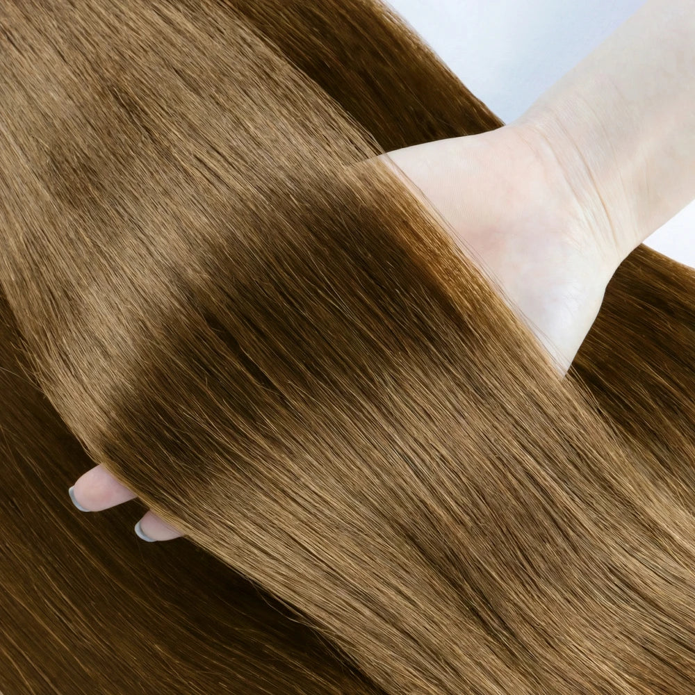 Clip-in Echthaar Extensions Glatt 100% Remy Echthaar Clip-in Extensions Unsichtbare Nahtlose Clip-ins Haarverlängerung 8 Stück Natur