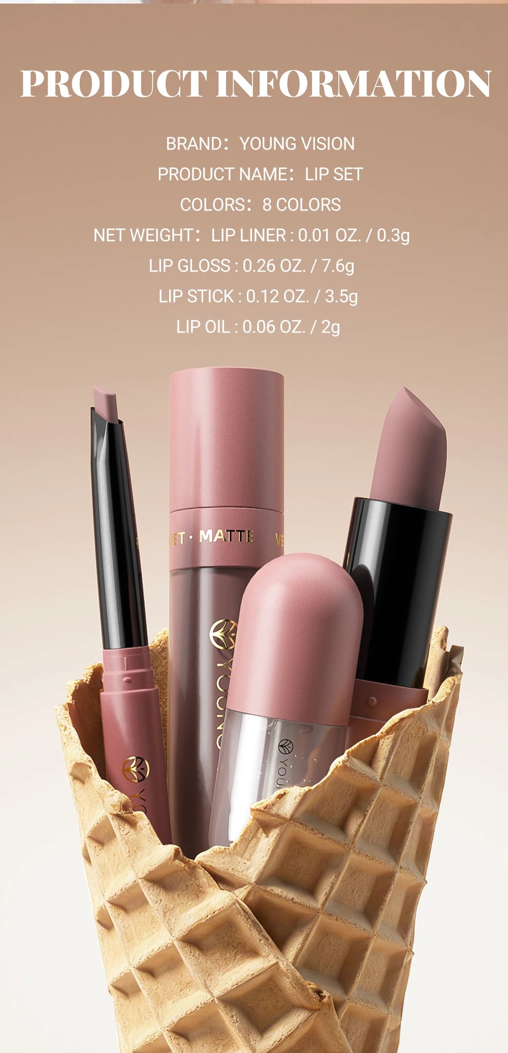 4tlg. Set Langanhaltendes Wasserdichtes Lippen-Make-up-Kit – Weicher, geschmeidiger cremiger Lippenstift & Lipgloss Lip Oil Set
