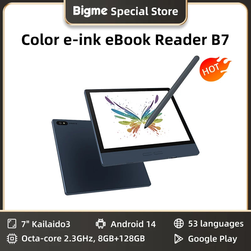 Bigme B7 E-Book-Reader, 7-Zoll-Farb-E-Ink-Bildschirm elektronisches Buch, 300 PPI, Android 14 OS, 8 GB + 128 GB, ePaper-Tablet mit 4G-Anruffunktion