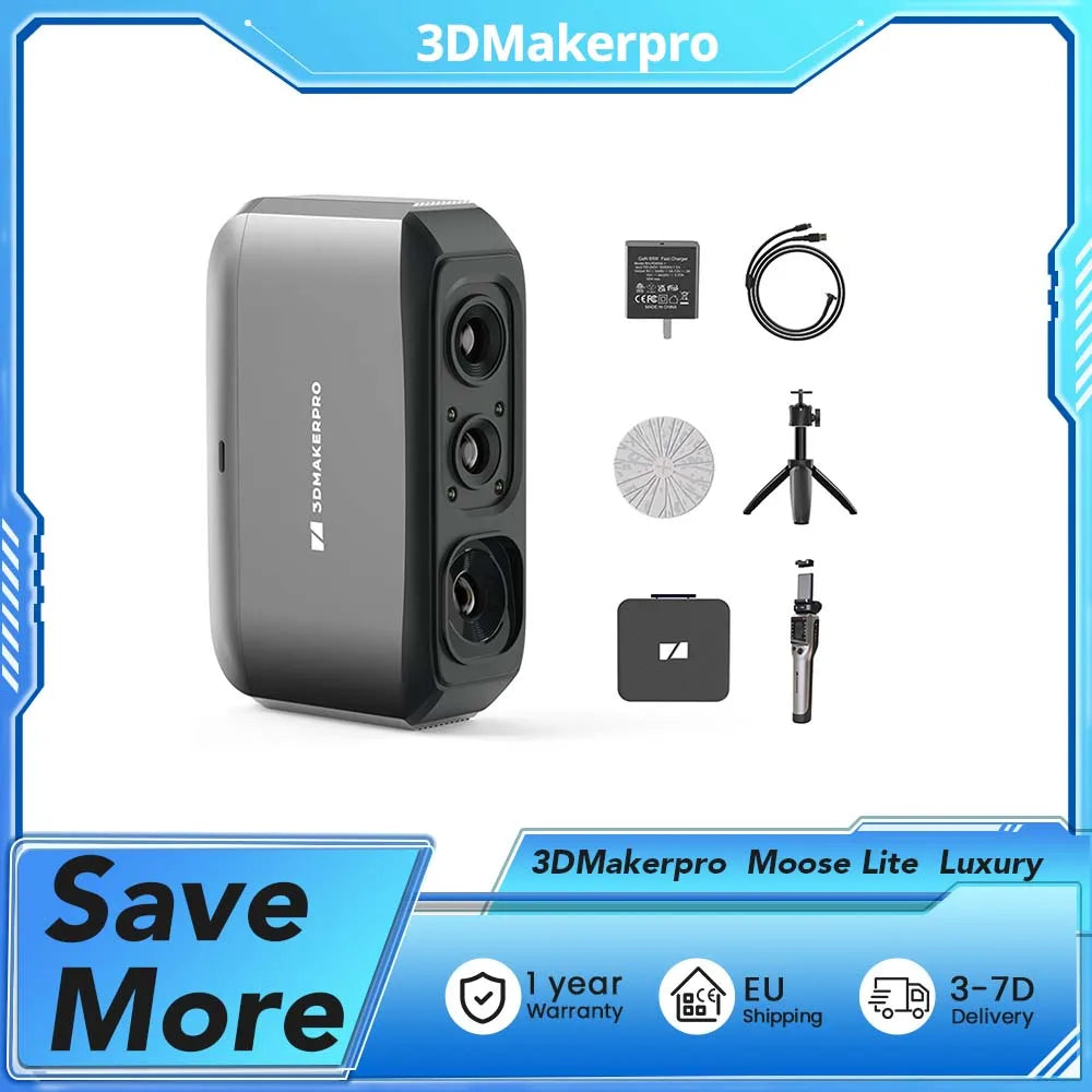 3DMakerpro Moose Lite 3D-Scanner, Luxus, NIR-Lichtquelle, 0,05 mm Genauigkeit, 24-Bit Farbkamera, 10fps Bildrate, Anti-Shake-Objektive Hauptbild