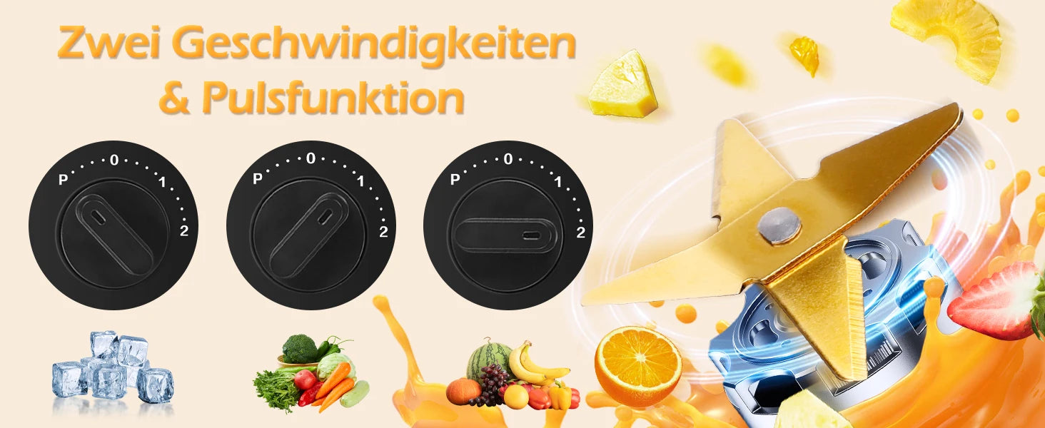 Aigostar Standmixer und Smoothie Maker, 1,5 Liter Glasbehälter, Titanbeschichtete Klingen, Eisfunktion, 2 Geschwindigkeiten + Pulsfunktion