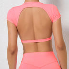 Hearuisavy Sommer Personalisierbare Sportshirts Workout Sportbekleidung Rückenloses Yoga-Kleidungsstück Brustpolster Sport Crop Tops Gym Top Damen