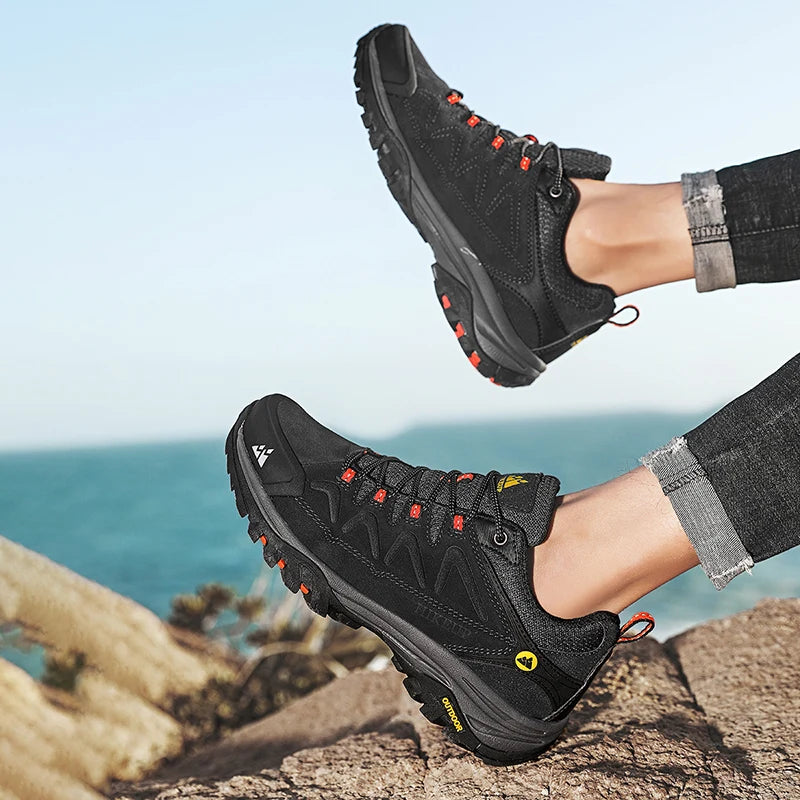 HIKEUP Leder Herrenschuhe für Herren Freizeitschuhe Mode Wasserdicht Winter Luxus Designer Marke Arbeitsstiefel Herren Rutschfeste Sneaker