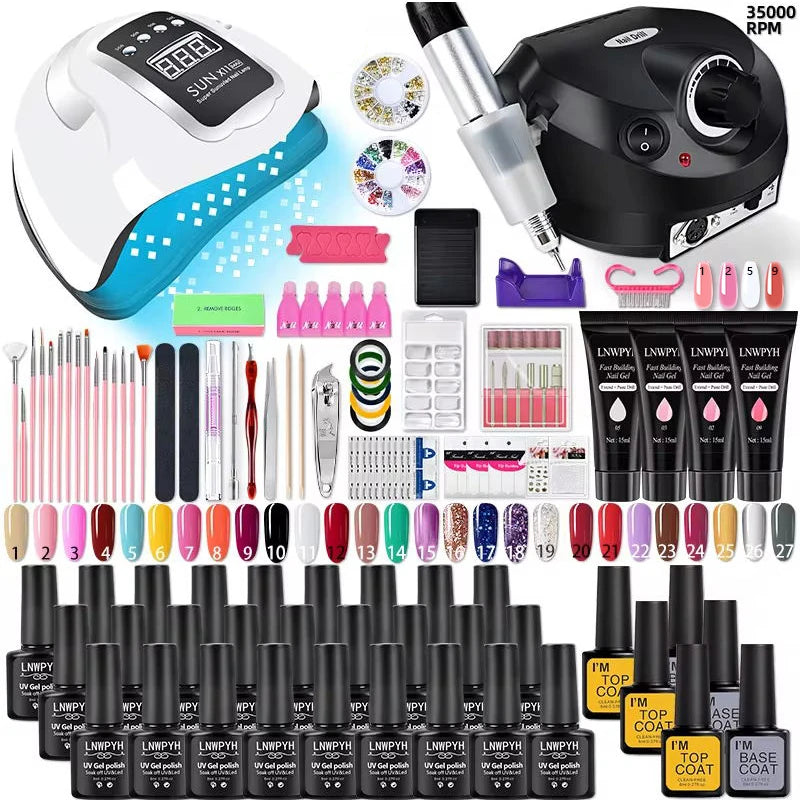 Nagellack-Set Acryl-Nagelset Poly-Nagelgel-Set mit Nagellampe Nagelverlängerung Glitter-Gel UV-Aufbaugel Maniküre-Werkzeugset