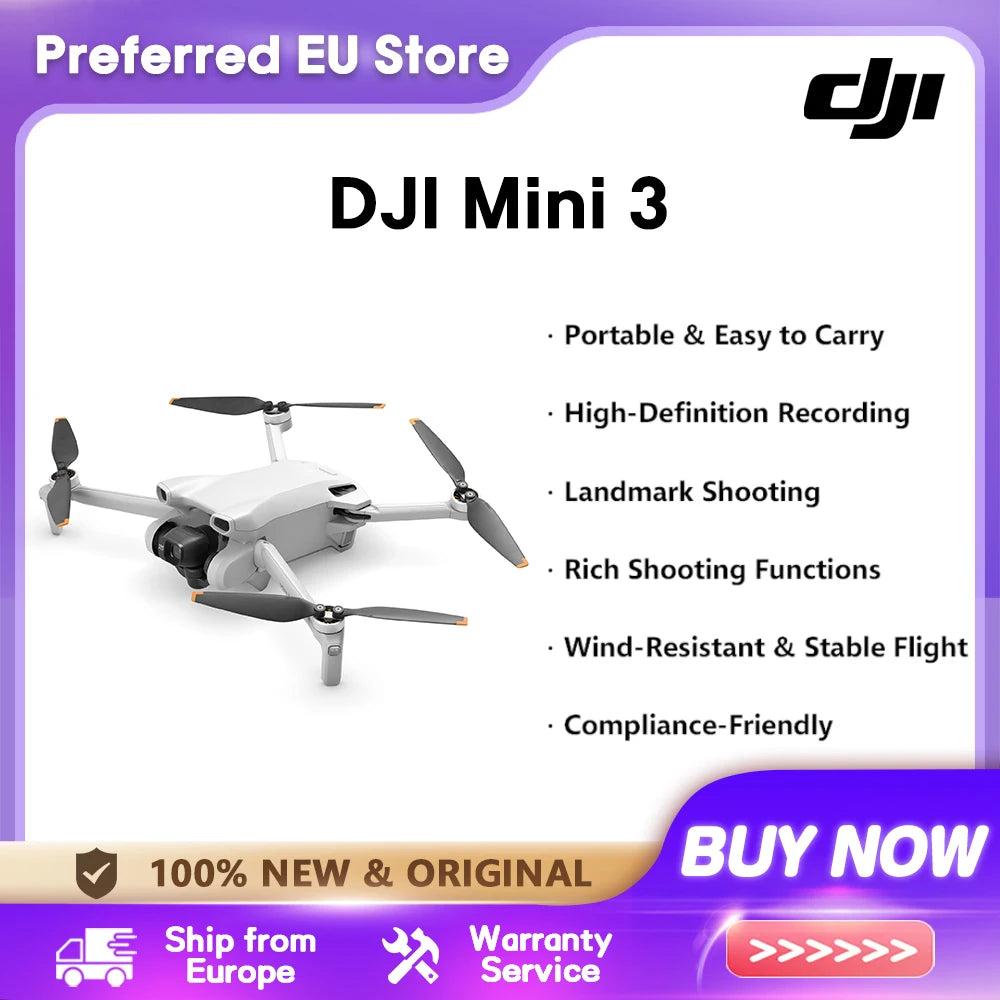 [EU STOCK] DJI Mini 3 leichte und faltbare Mini-Kamera-Drohne mit 4K HDR Video 38 Min. Flugzeit Echtes vertikales Filmen Neu Original C0 Hauptbild