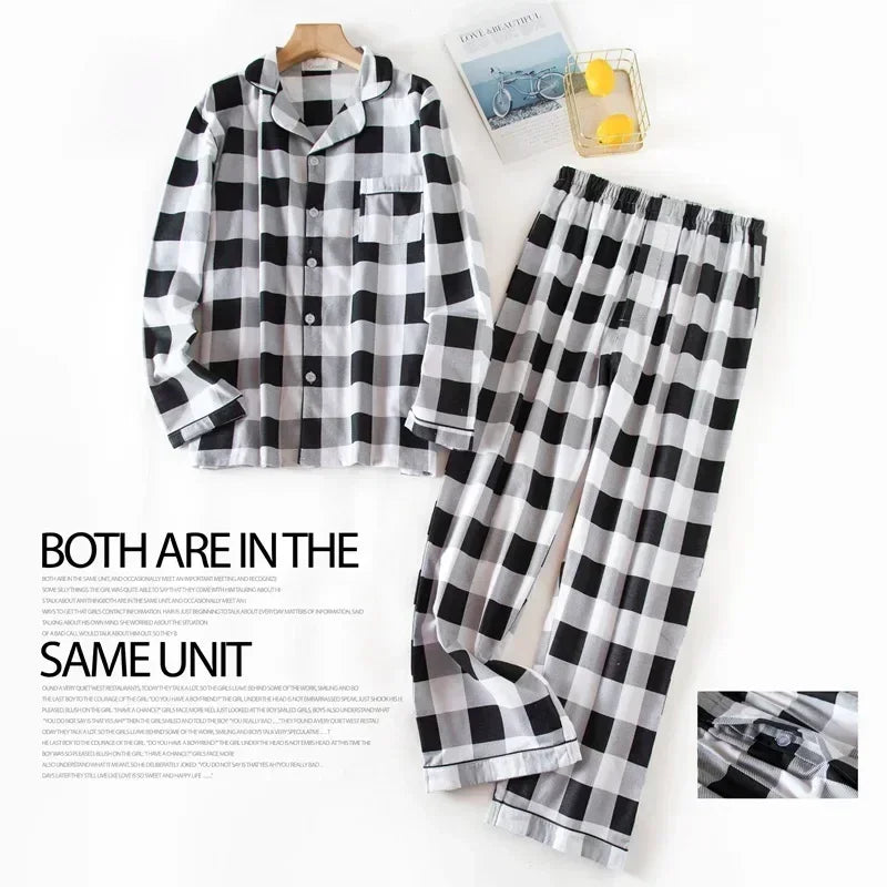 Herren-Hausanzüge Langärmelige Hosenanzüge für Herbst und Winter Pyjamas für Herren Flanell Kariertes Design Pyjamas für Herren
