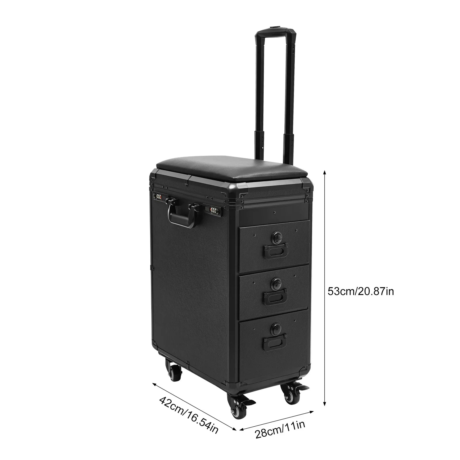 Rollender Make-up-Trolley mit Tattoo-Armlehnenständer, Beauty-Trolley mit 3 Schubladen, 4 Universalrädern und Zahlenschloss