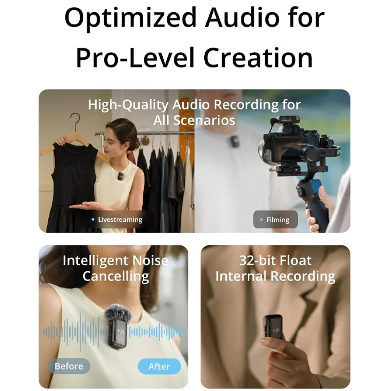 DJI Mic 2 Funkmikrofon mit intelligenter Geräuschunterdrückung 32-Bit Float interne Aufnahme Optimierter Klang m Reichweite