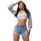 Damen Hotpants Jeans Shorts Zerrissen Kurze Hose Distressed A-Linie High Waist Sommer Streetwear Skinny Hot Pants Mode Freizeitkleidung